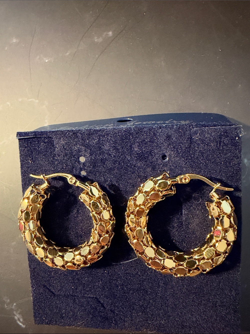 18K Gold Plated Hoop Earrings Honeycomb Stainless Steel